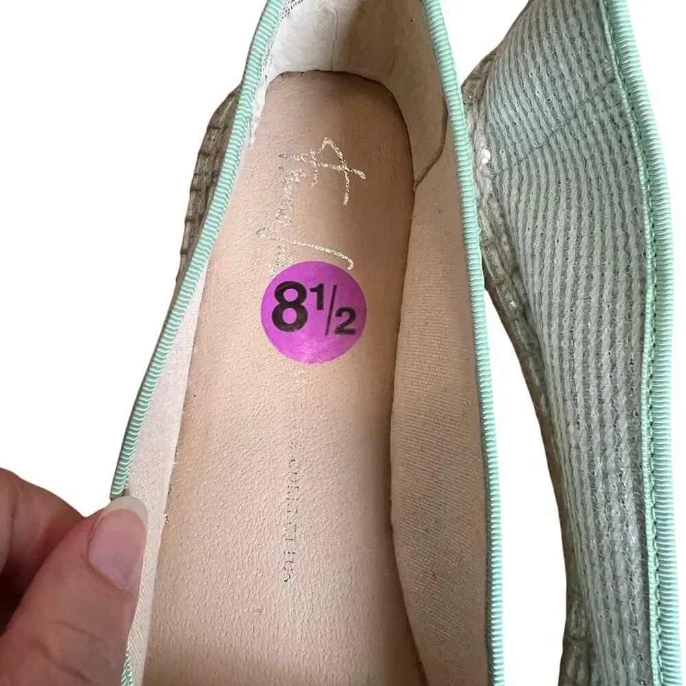 Franco Sarto Mint Green Striped Sequin Espadrille Flats Slip On Summer - 8.5 M
